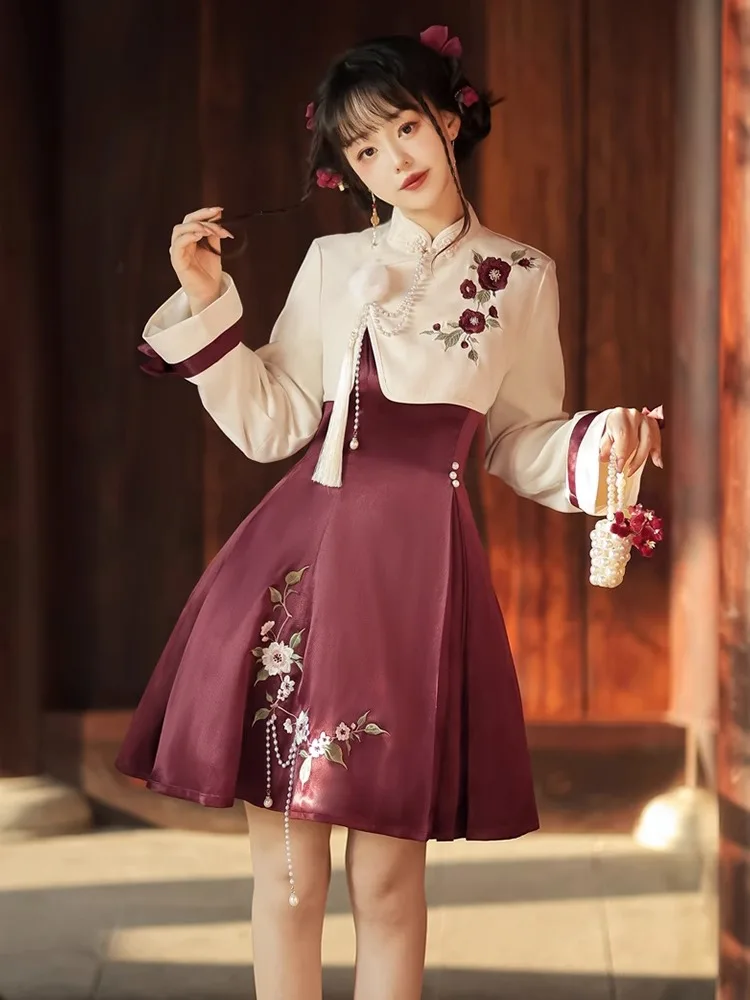 Original Hanfu Women Improve Daily Chinese Elements Chinese Style New Chinese Style Dress Coat Spring and Autumn Style