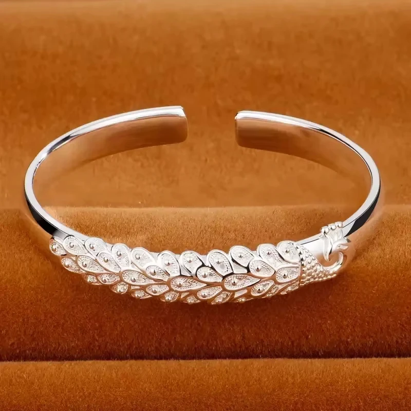 Luxury 925 Sterling Silver Open Bracelets For Women Elegant Peacock Opening Screen Bracelets Party Wedding Fine Jewelry Gifts image 5