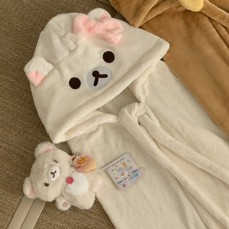 Rilakkuma Plush Shawl Cloak Air Conditioner Blanket Cute Bear Cartoon Autumn Winter Keep Warm Bath Towel Girl Kids Birthday Gift