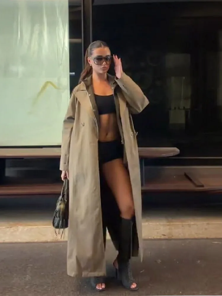 أنيقة الخريف المتضخم معطف طويل فضفاض التلبيب يندبروف الدانتيل يصل واحدة الصدر الصلبة سترة المرأة معطف التنقل عادية #3