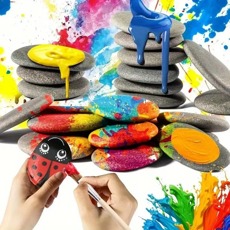 Flat Painting Stones 6Pcs Natural Pebbles DIY Crafts Kids Rock Art Garden Home Decoration Vase Filling Creative Craft Supplies