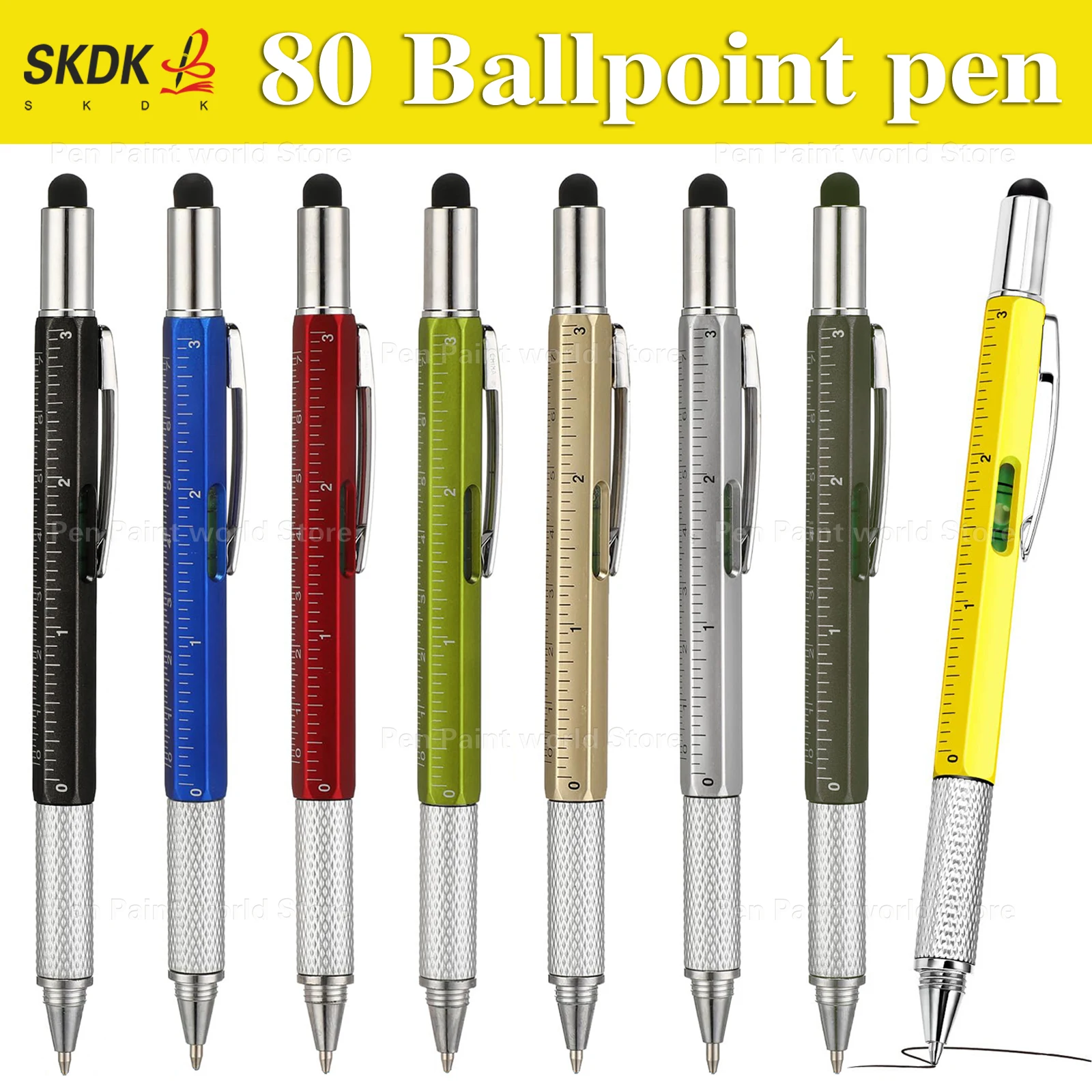 

80Pcs Multi-Purpose Ball Pen with 6 Tools: Screwdriver Kit Touchscreen Stylus Horizontal Level - Practical Advertising Gift Pen