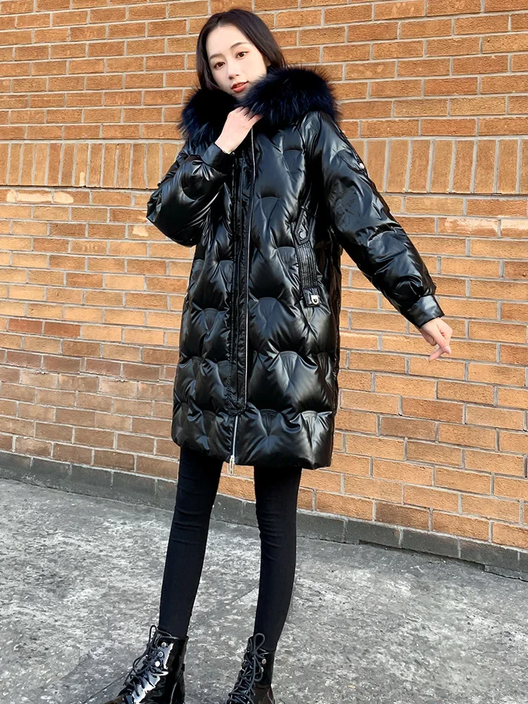 Nowa damska kurtka puchowa na zimę 2025, luźna, z kapturem, oversize, wiatro- i wodoodporna.