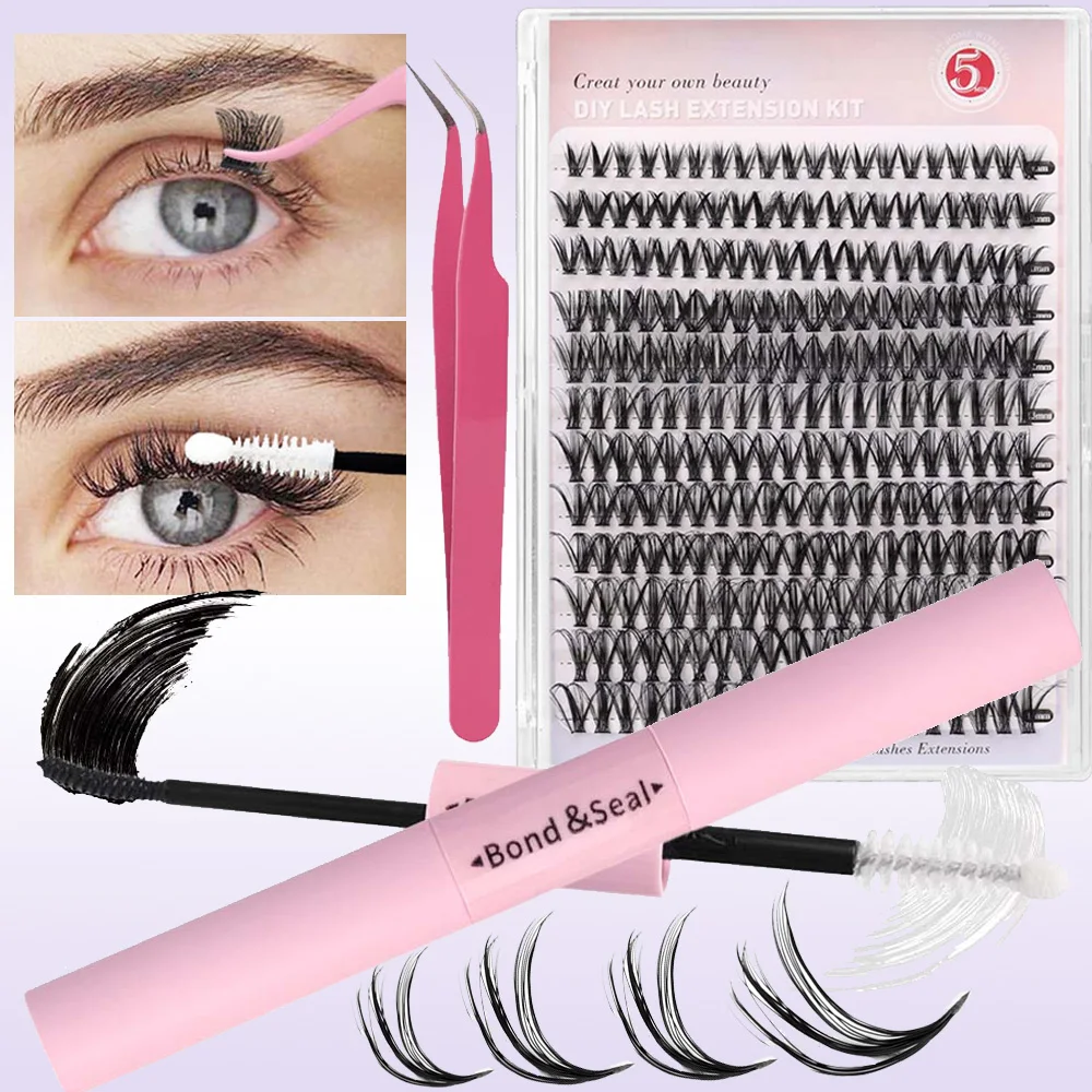 DIY 30D40D Eyelash Mixed Set Eyelash Bond Seal Segmented Lash Extension with Lash Bond and Seal Self-Grafting EyeLashes Makeup