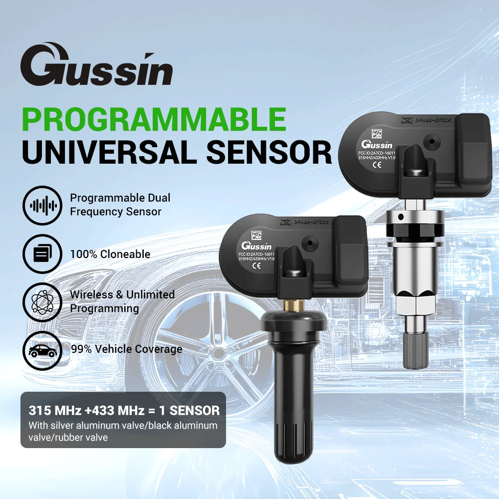 NEW Gussin Universal Tire Pressure Monitoring System Programmable 315/433 MHz MX-Sensor Rubber Valve Digital TPMS 16088A 12V