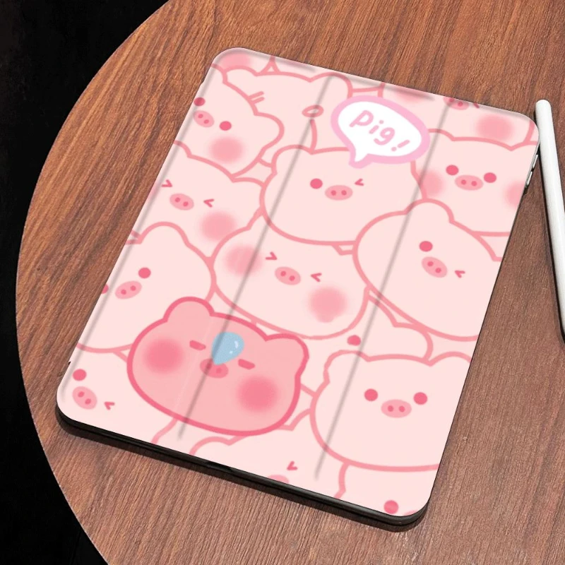 

Cover Pencil Holder Funda For IPad Air 6 Case IPad 10th Gen Air 5th 4th 10.9 Pro 11 2nd 3rd 4th IPad 10.2 7th 9th 8th Pink Pig