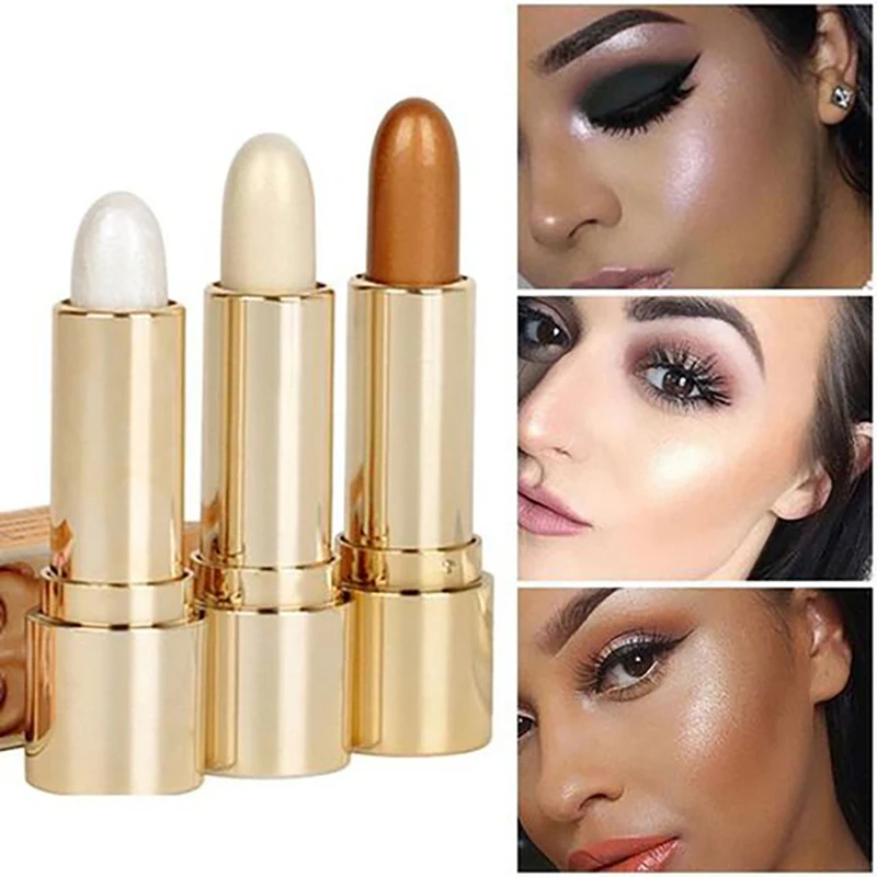 3 Colors 3D Face Brighten Highlighter Bar Cosmetic Face Contour Bronzer Shimmer Highlighter Stick Concealer Cream Makeup Tool