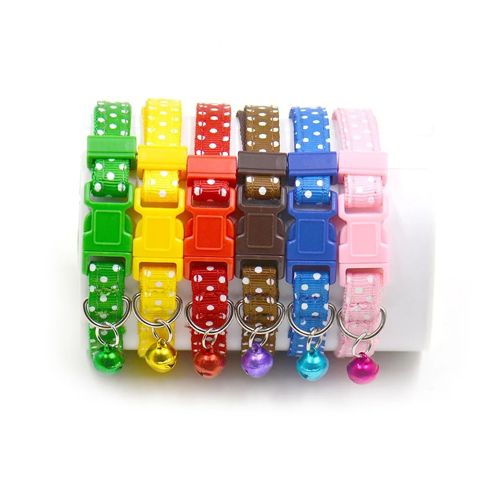 

Polka Dots Dog Bell Collar 1.0Cm Width Green Adjustable Sturdy Buckle For Small Dogs Christmas Pet Accessories