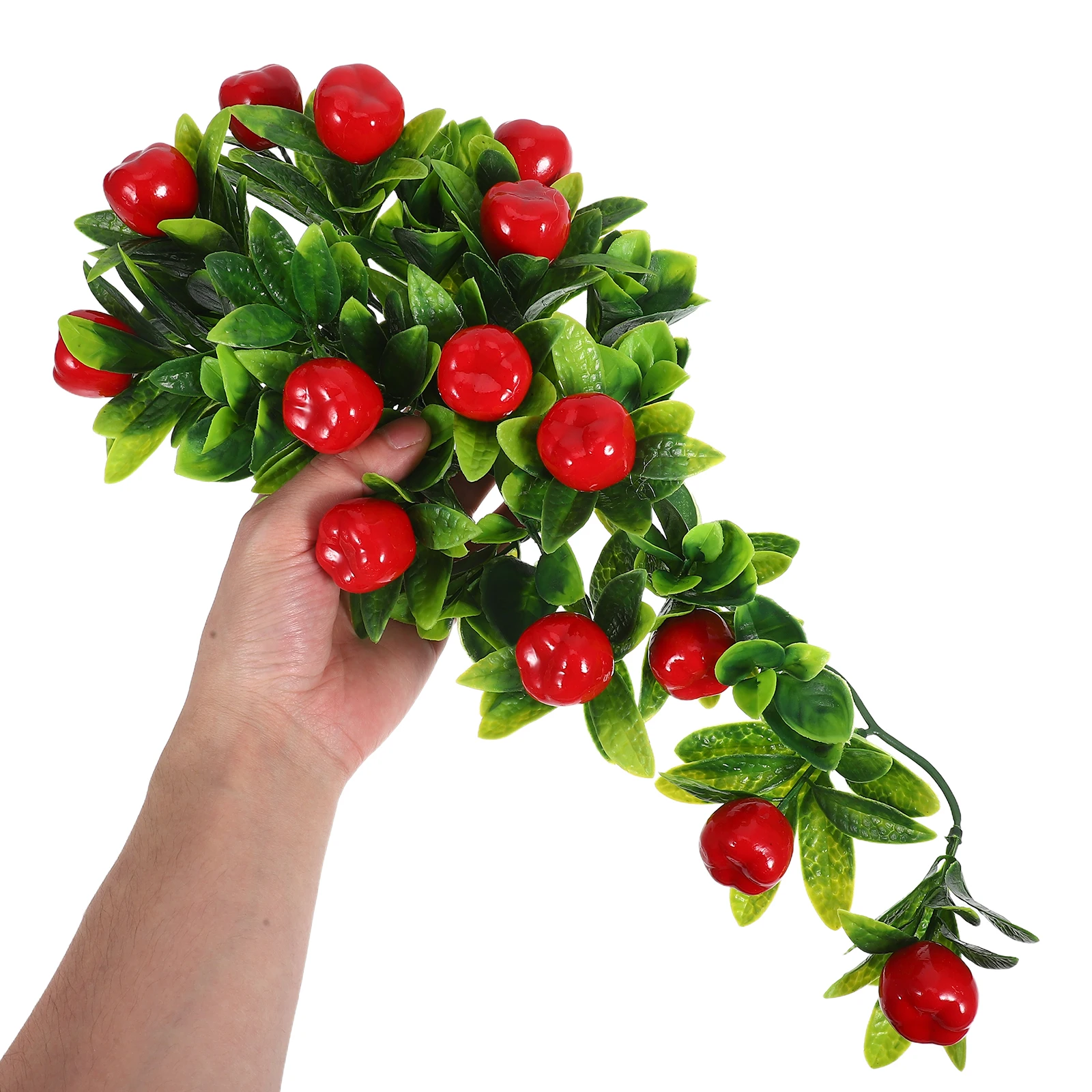 

2pcs Artificial Hanging Vine Fake Green Leaf Drooping Plant Realistic Lifelike Fruit Decor For Home Wall Garden Indoor Outdoor