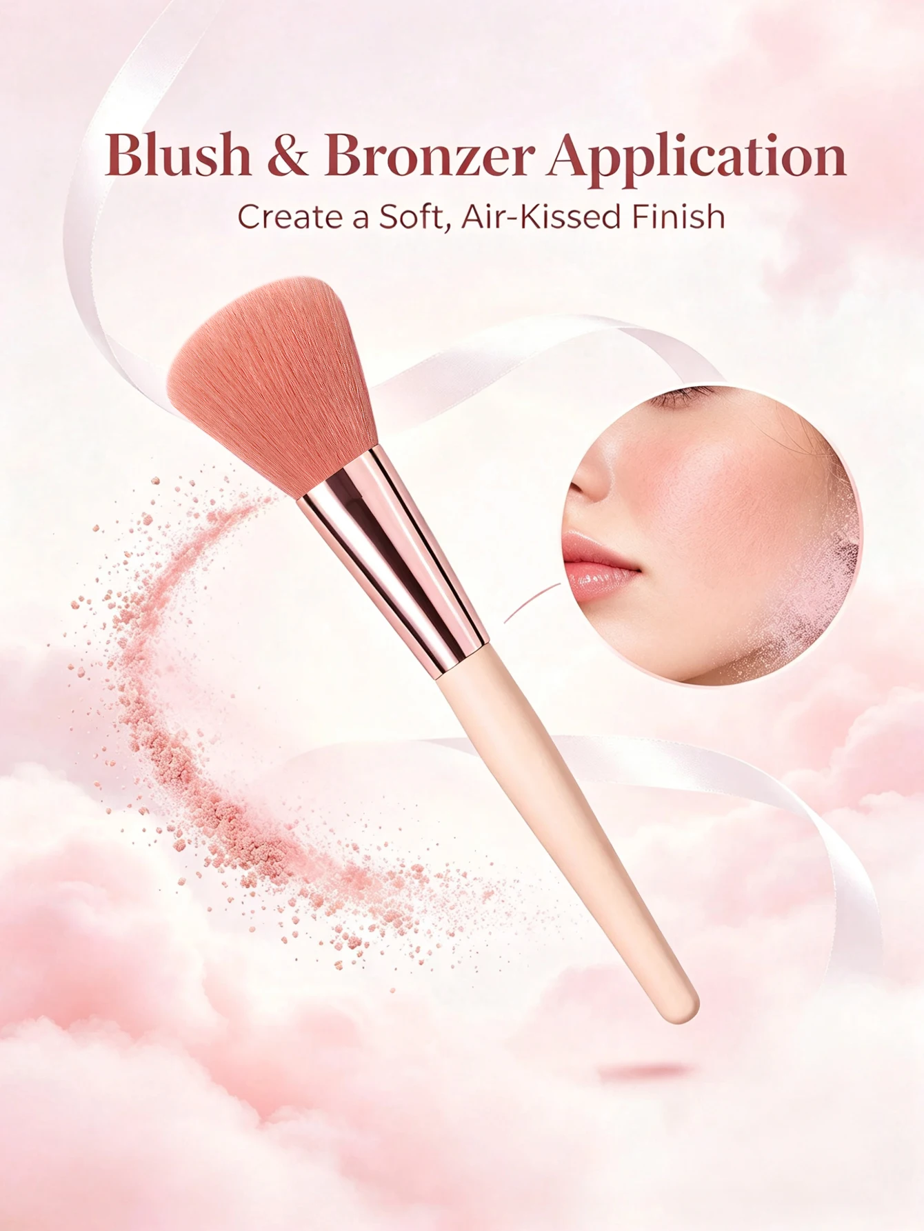 Fluffy Cosmetic Blush Brush, Soft Synthetic Fiber Face MakeupBrush, Multi-use Powder Brush for Blush Bronzer Contour Application