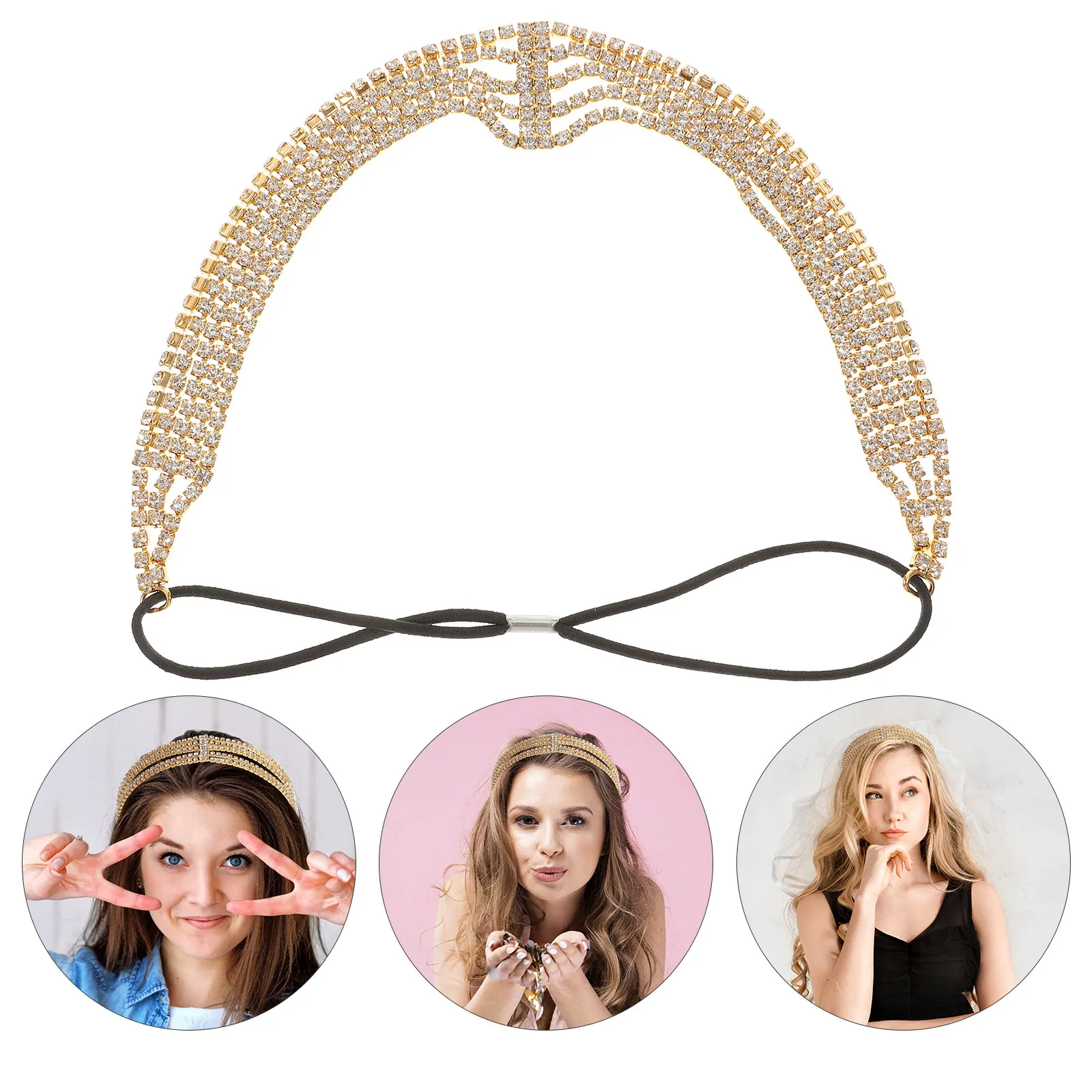 Elastic Rhinestone Bridal Headband Multi Layered Stretchy Wedding Hair Jewelry Elegant Bridal Hair Accessories for Brides