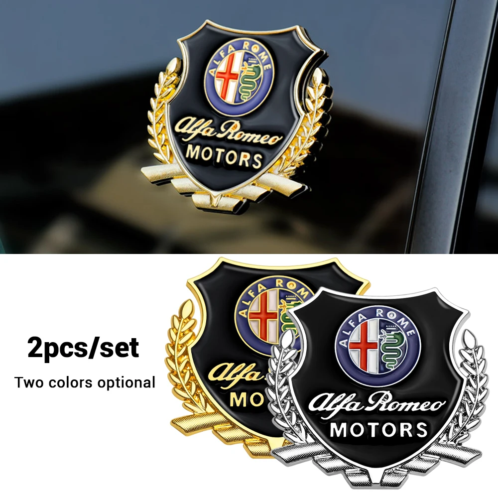 2pcs/set Car 3D Metal Emblem Design Body Window Decor Sticker For Alfa Romeo 159 Giulietta Mito 147 Stelvio VolanteAuto Styling