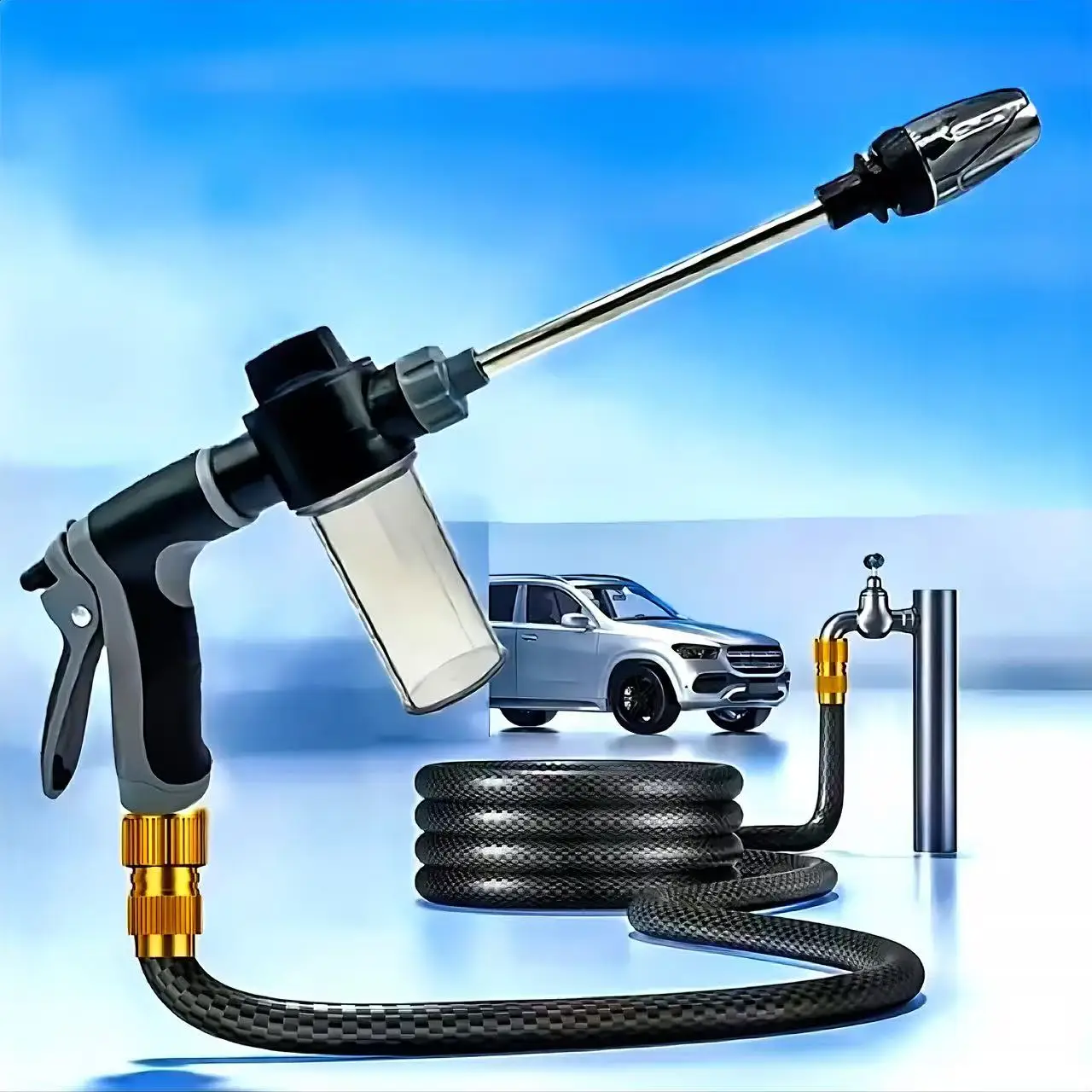 Portable High-Pressure Water Gun Adjustable Metal Cleaning Car Wash Machine Garden Watering Hose Nozzle Sprinkler Foam Water Gun