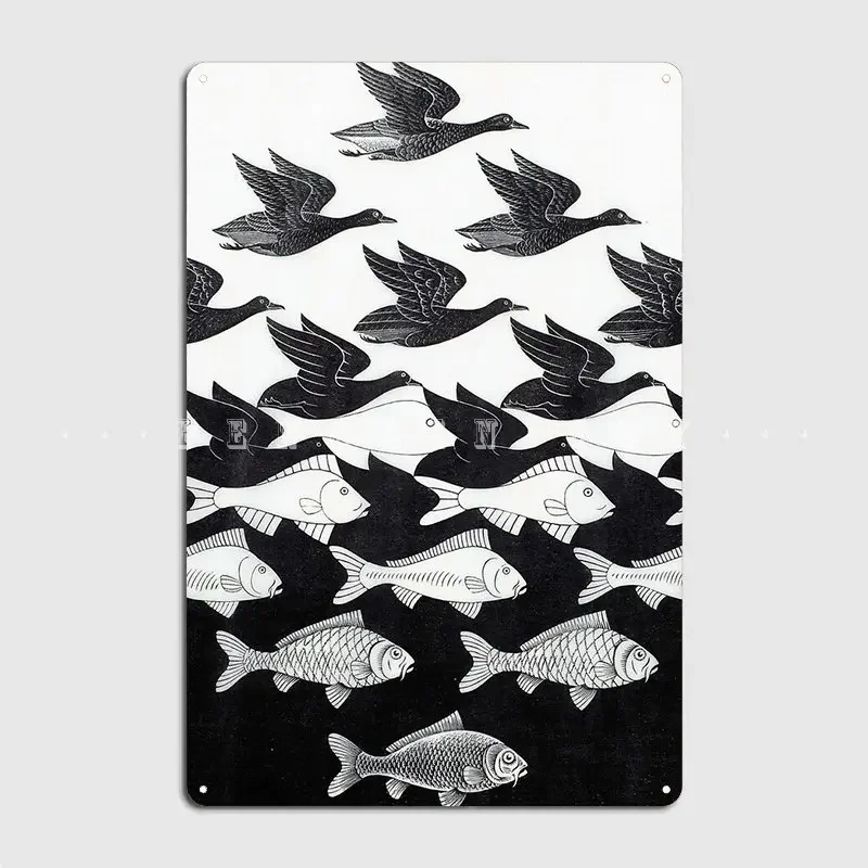 Mc Escher Sky And Water I 1938 Metal Plaque Poster Cinema Garage Party Printing Plates Tin Sign Poster