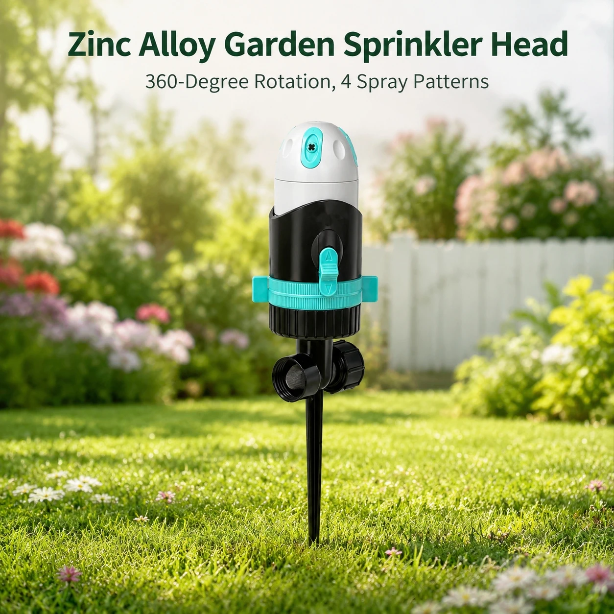 Zinc Alloy Garden Sprinkler for Lawn Homeowners 4-Way Rotating Water Sprayer High Pressure Irrigation Tool Durable Stable