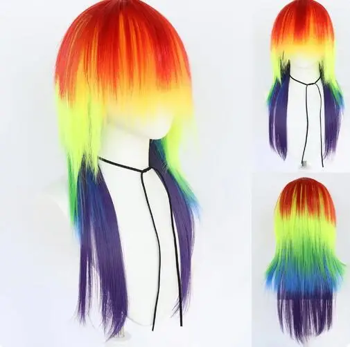 Long Ombre Rainbow Dash Straight Rainbow Synthetic Cosplay Wig for Halloween Christmas School Thanksgiving Day