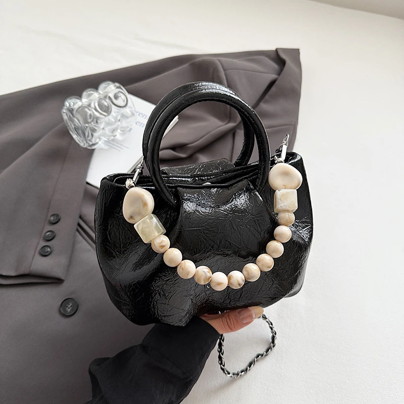 

Fashion Round Bag Fashion Small Tote Women Black Pu Leather Shoulder Bag Chain Handbag Silver Evening Clutch Bag Sac A Main