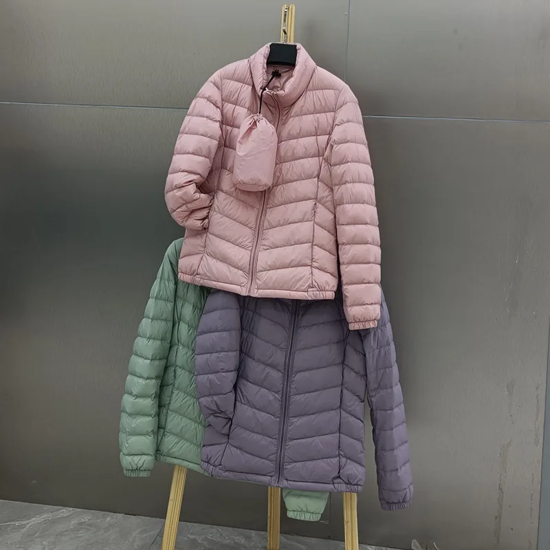 

Autumn Winter Short Stand Collar Down Jacket Women Light Thin White Duck Down Coat Female Warm Bigsize Puffer Parkas Outwears