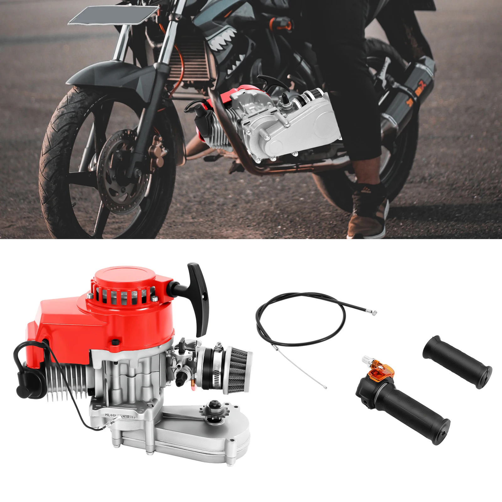 

49CC 2 Stroke Engine Motor Air Cooling Pull Start with Carburetor Air Filter Gear Box for Mini Pocket Quad Dirt Bike ATV Scooter