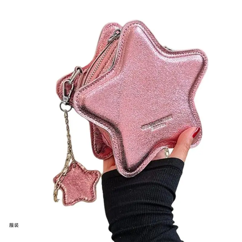 D0UD Bolso bandolera con forma estrella cuero PU metálico con bolso hombro con cadena Bolso pequeño