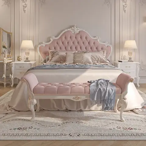 여아용 목재 럭셔리 침대, 북유럽 퀸, 귀여운 모던 트윈 킹 침대, 침실 공주 가죽, 기숙사 가구