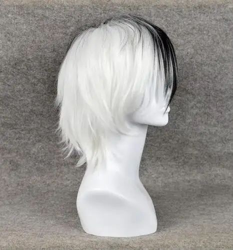 Short Black Mixed White Dangan Ronpa Monokuma Perucas Cosplay Wig peruca Cosplay Wigs