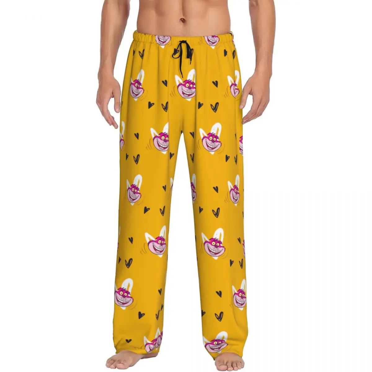 

Custom Alice In Wonderland Cheshire Cat Pajama Pants Sleepwear for Men Elastic Waistband Sleep Lounge Bottoms with Pockets
