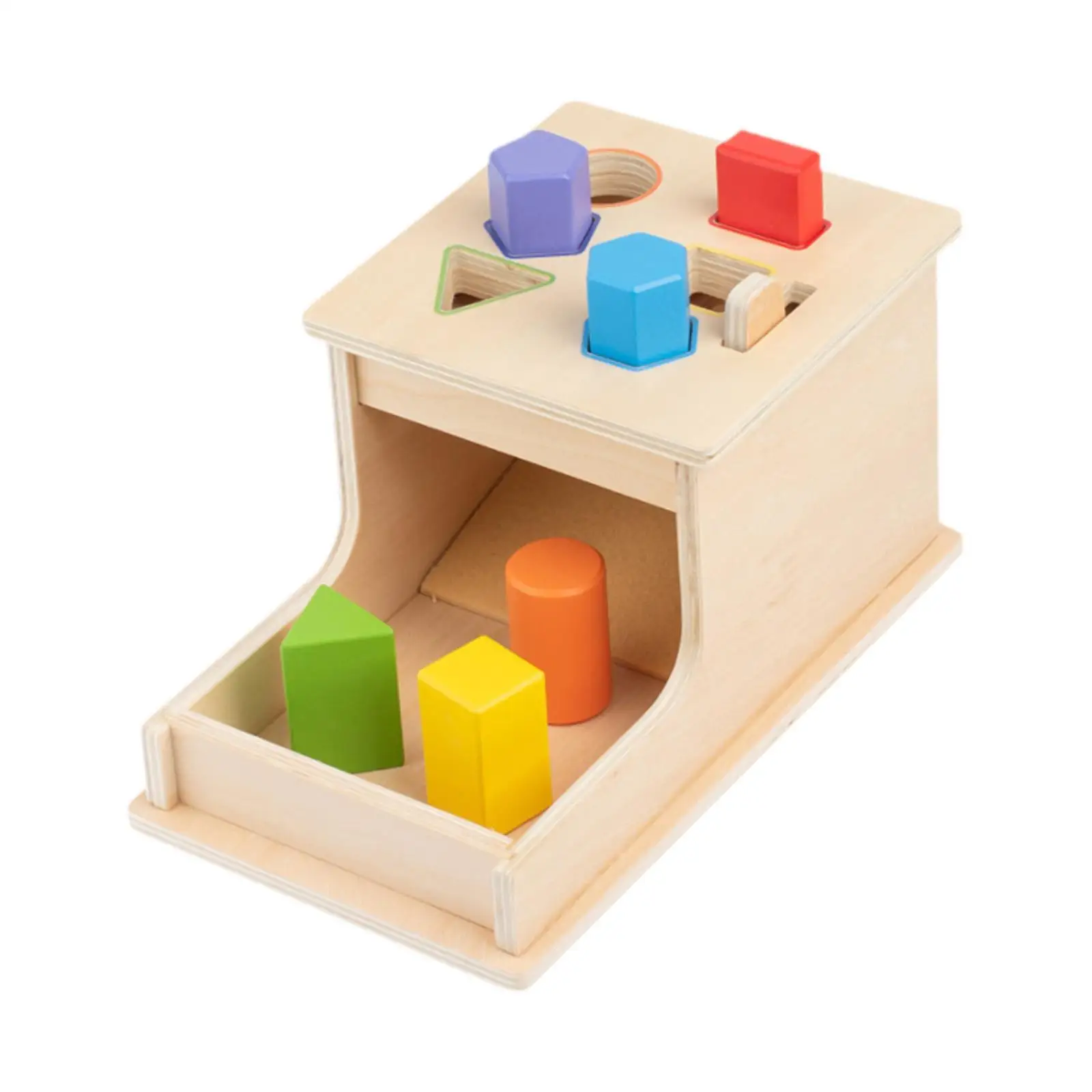 Montessori Toy Object Permanence Box Learning Color Shape Sorting Wooden Drop