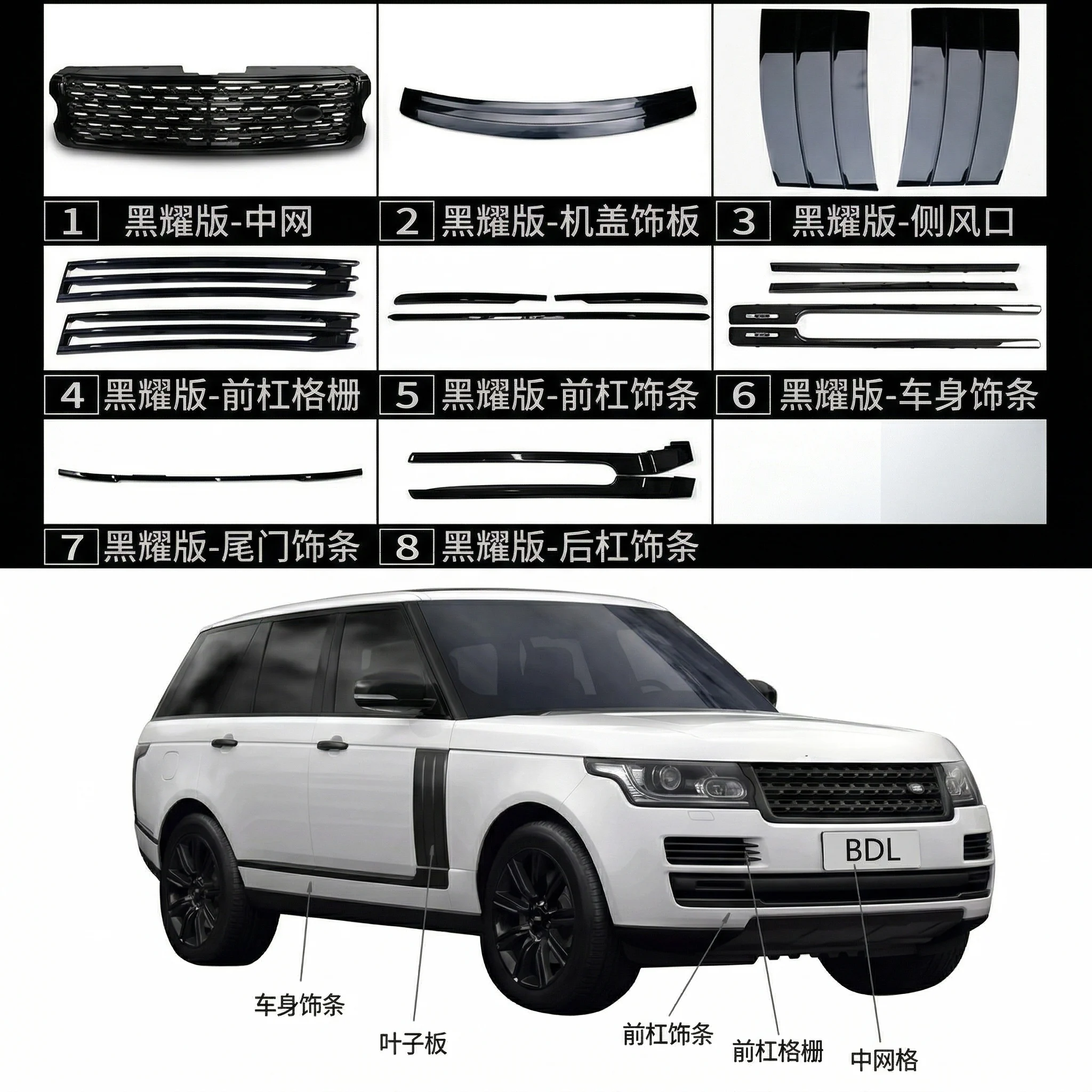 Gloss Black Body Kit Trim for Land Rover Range Rover L405 Vogue 2013 2014 2015 2016 2017 Black Version 5