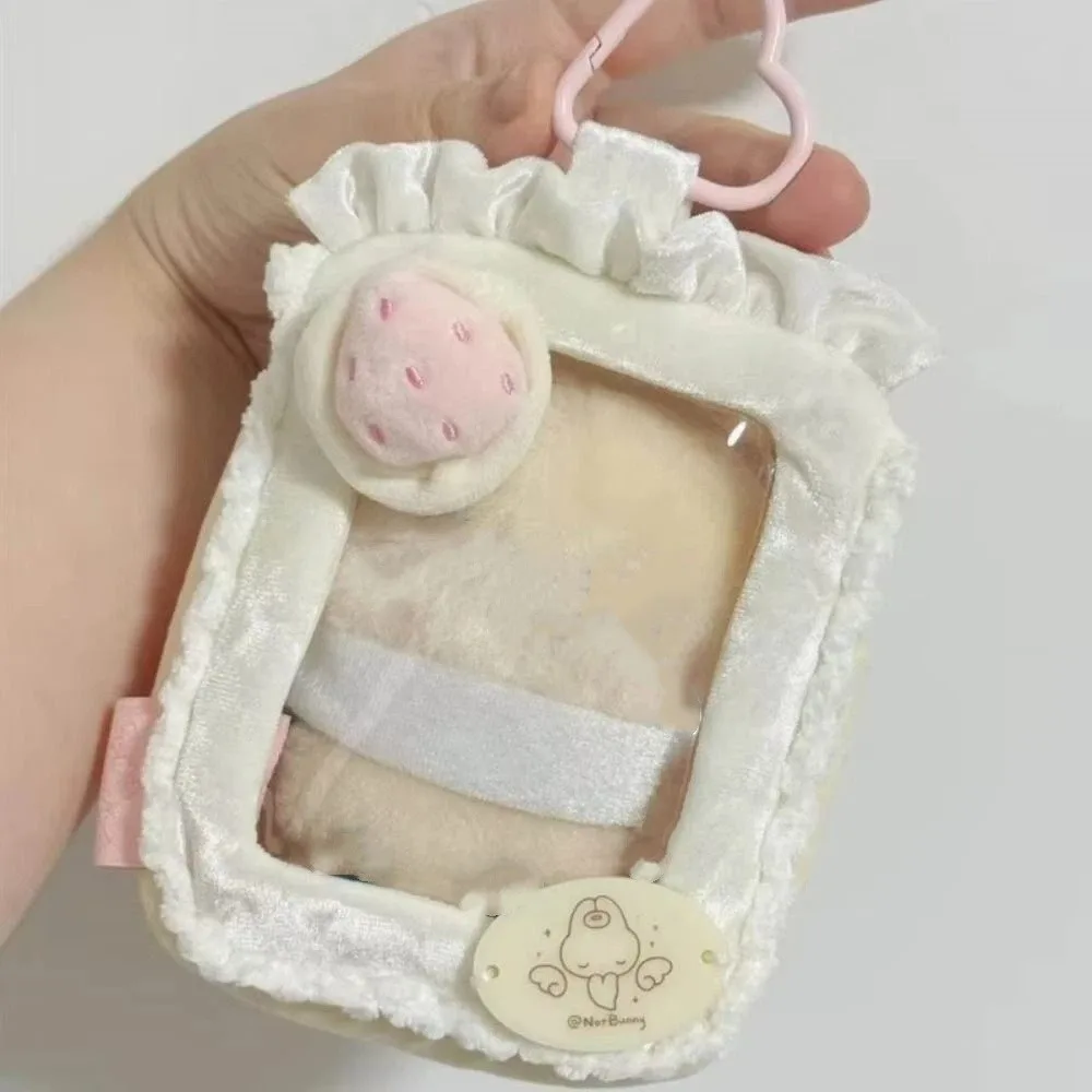 Transparent Strawberry Cake Storage Bag with Clear Window Protector Case Heart Kaychain PVC Material Hanging Storage Bag