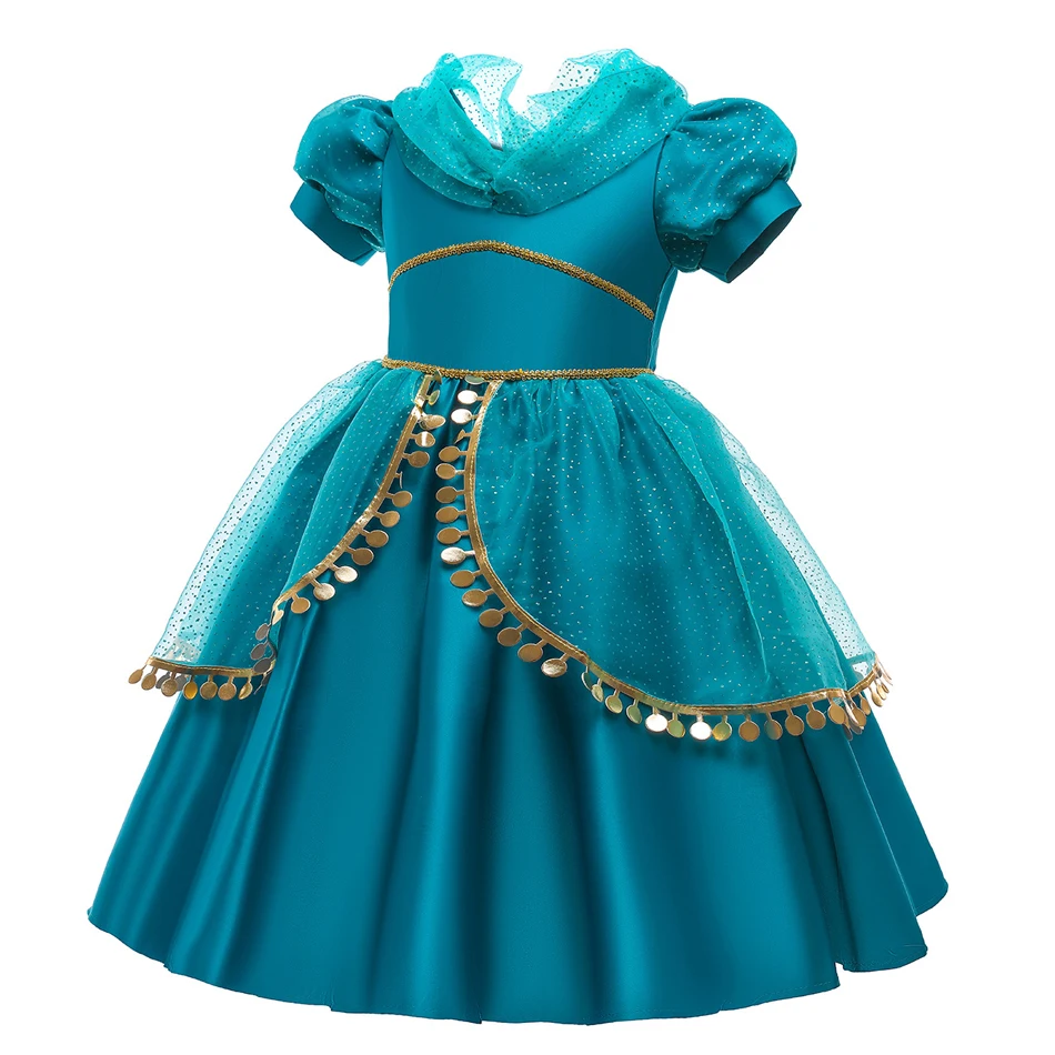 Jasmine Cosplay Princess Dress for Girls Birthday Party Carnival Magic Lamp Kids Gown Prom Aladdin Costume Children Clothing