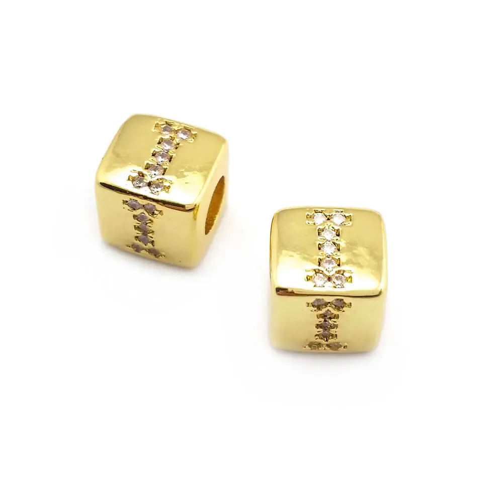 6PCS 8x8MM Hole 4MM 24K Gold Color Brass and Zircon Cube English Letter Large Hole Beads Bracelets Spacer Beads Jewelry Making