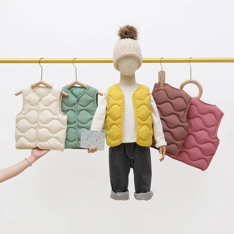 Warme, dicke Kinderwesten für Herbst und Winter, leichte Westen für Jungen und Mädchen, Studenten, Outdoor, ärmellose, einfarbige Baumwollwesten – Detail 1