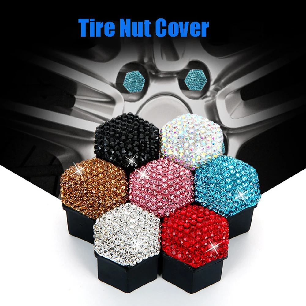 1Set Car Tire Screw Protection Cover Diamond-studded Hub Caps Anti-Rust Wheel Nut Rim Cover Wheel Nut Caps Gift for New Car