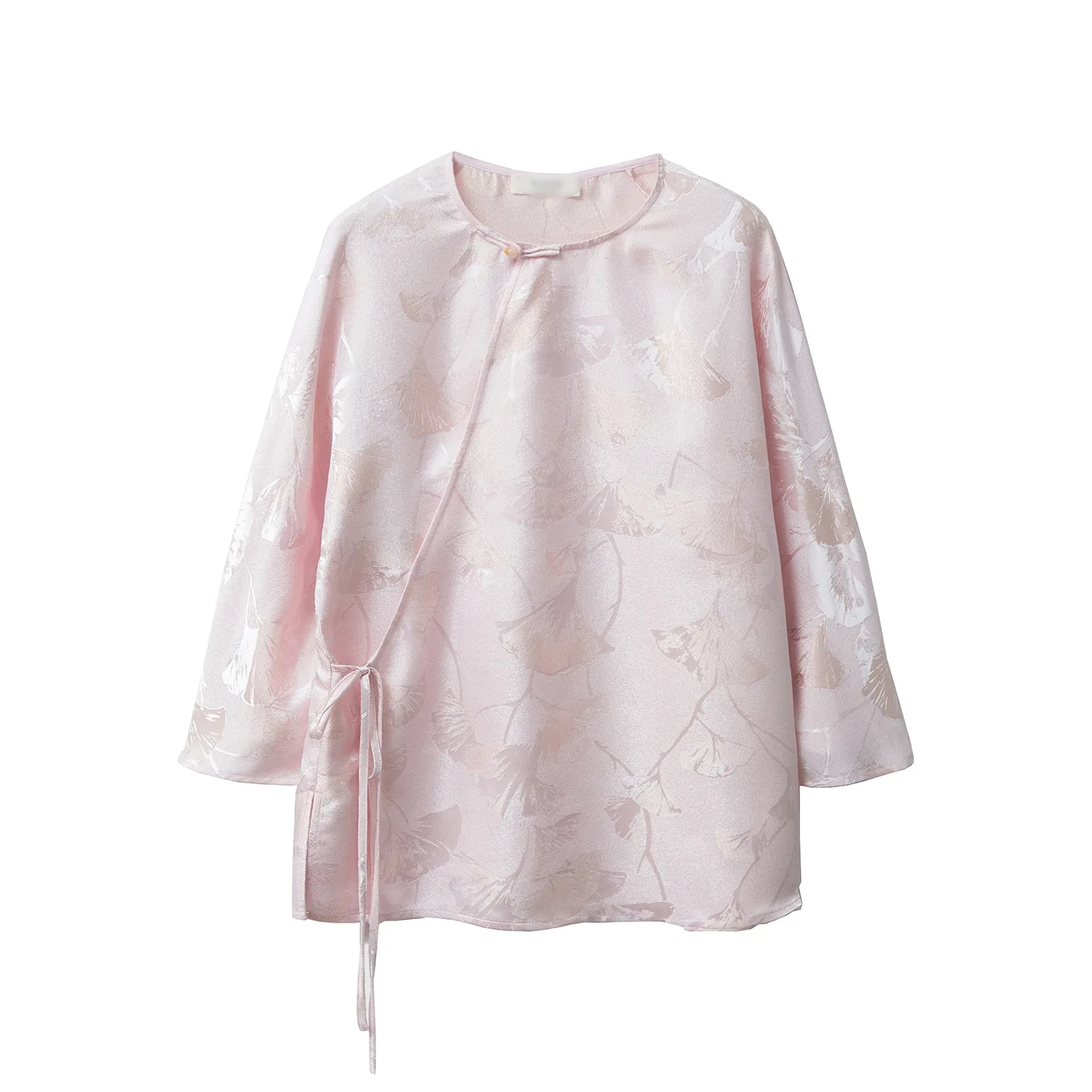 Winsleter-Kemeja Elegan 100% Sutra Asli, Kerah O Lengan 3/4 Jacquard, Blus Mewah Berkelas untuk Wanita, Musim Gugur 2025 T59337CC