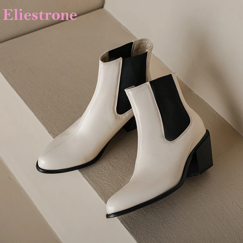 

New Spring Comfortable Black Beige Women Ankle Booties High Square Heel Office Lady Dress Shoes Plus Big Size 11 43 46 48
