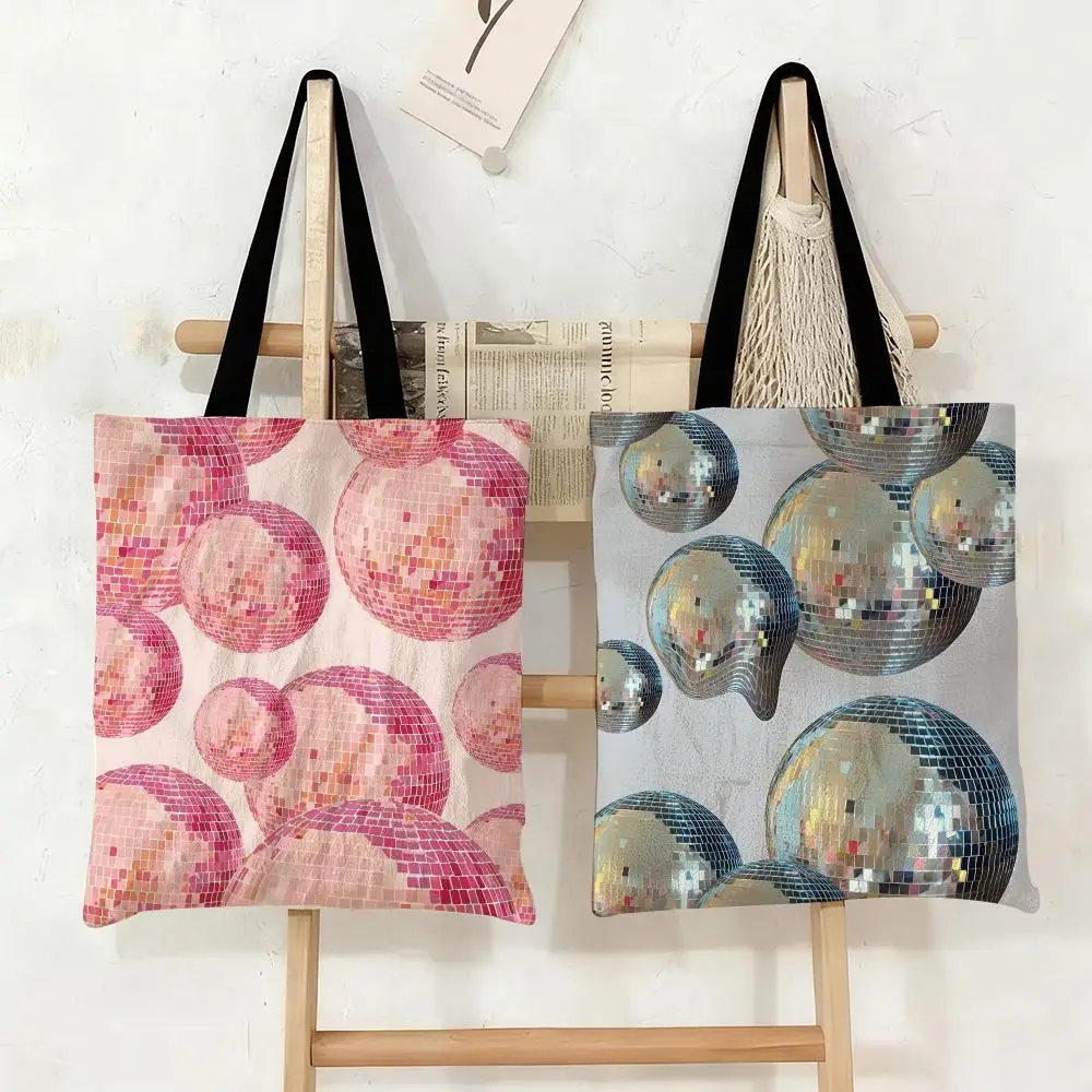 

Colorful Dancing Disco Storage Bags Canvas Tote Bag Large Capacity Double-Sided Print Reusable Shopping Bag Shoulder Bag
