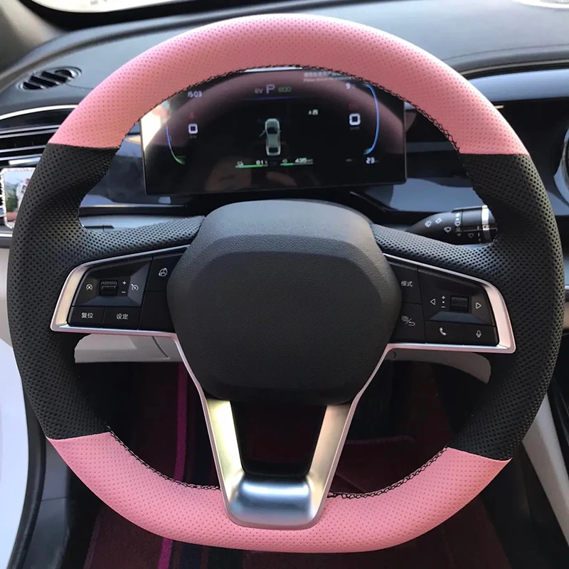 Genuine Leather Hand-Stitched Steering Wheel Cover for BYD Qin Plus, Yuan Pro, E3, Song Max, and Destroyer