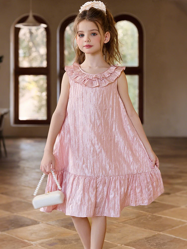 

Girl's Princess Dress Summer New Rayon Sleeveless Dress for Kids Elegant Party Gown Special Occasion Formal Outfit White Yellow