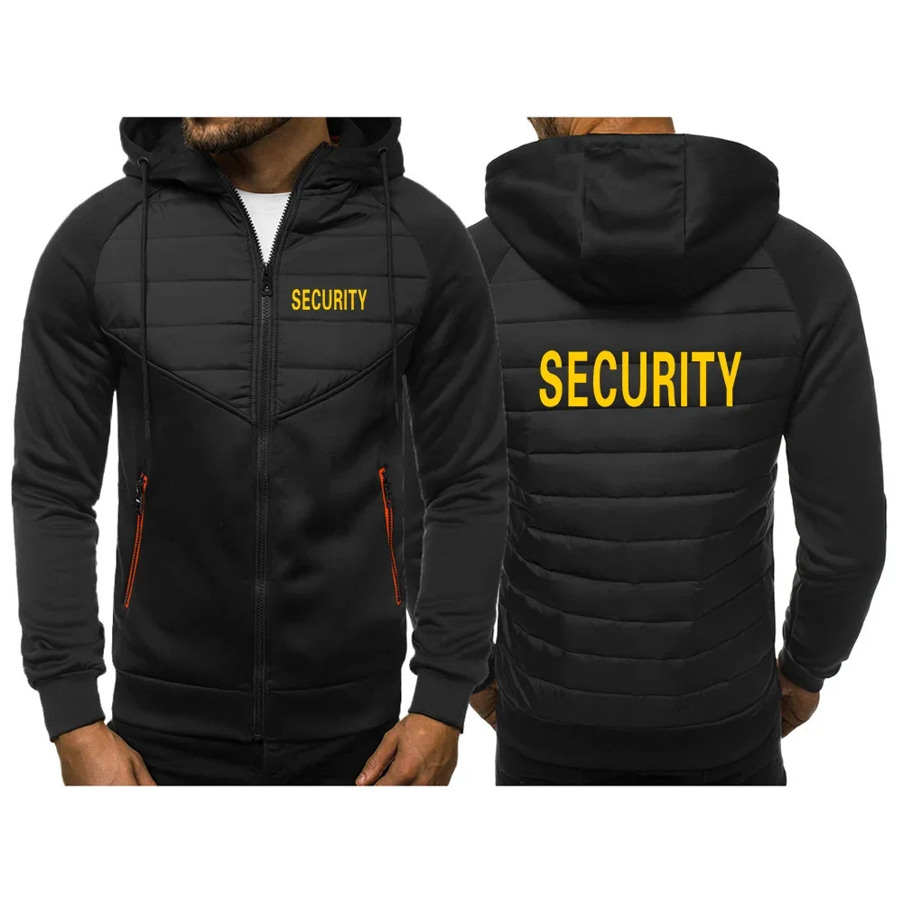 2024 Spring and Autumn Men's Printing New Security Fashion Sports Three-color Hooded Cotton-padded Splicing Design Jacket Tops