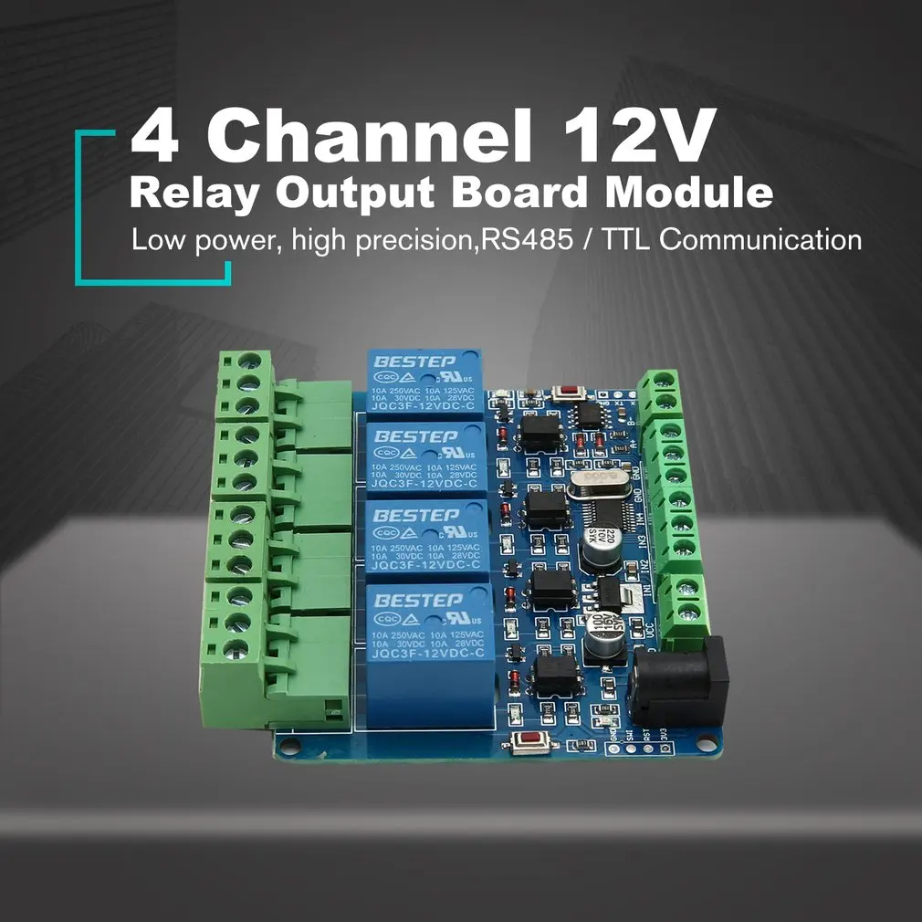 

4 Channel 12V Relay Module Switch 4 Relay Indicator Board Modbus Rtu Input / Output RS485 / TTL Communication Interface Relay