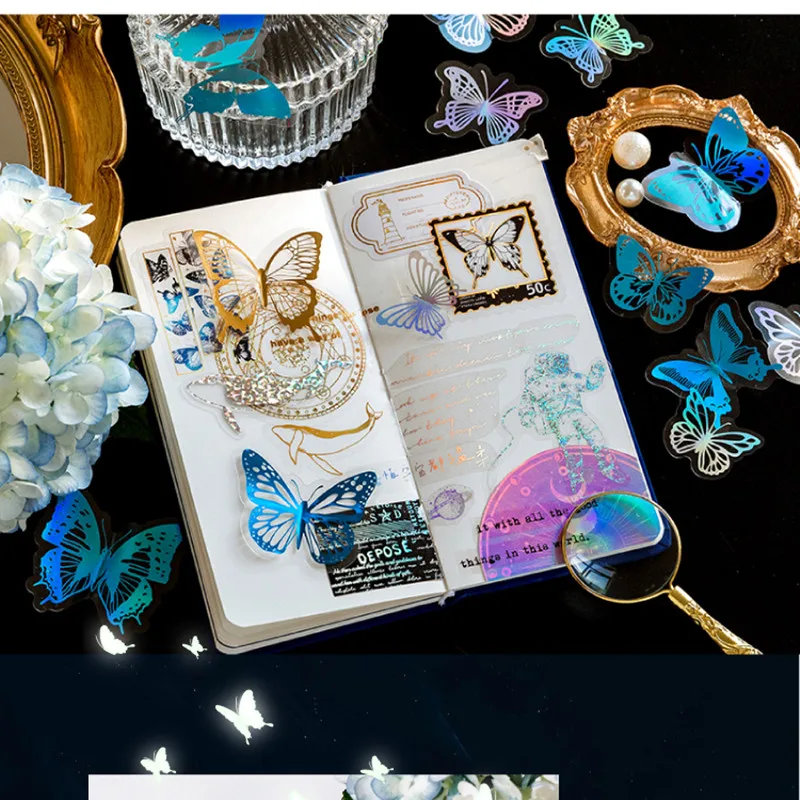 

30pcs Fantasy Butterfly Star Dream Bronzing Hand Account Stickers Aesthetic Gorgeous Laser Deco Stickers Journal Accessories