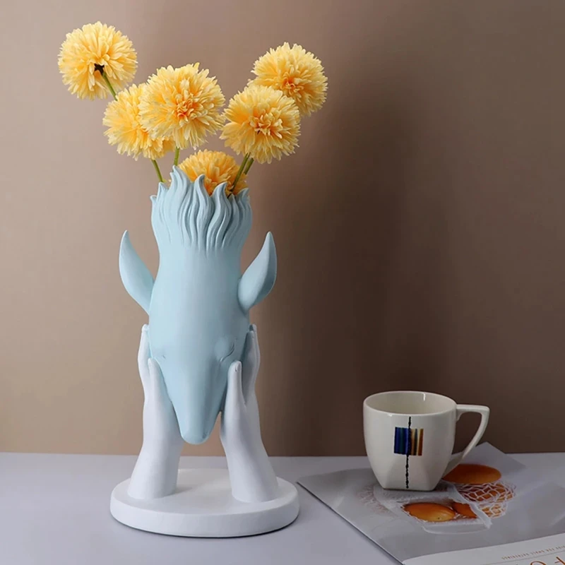 1Pcs Nordic Resin Animal Flower Pot Creative Hands Contact Elk Morandi Vase Home Crafts Deer Home Decoration