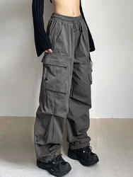 HOUZHOU-pantalones de paracaídas Cargo de gran tamaño Harajuku para mujer, ropa de calle Vintage Y2k, Hip Hop, pierna ancha, Joggers, pantalones de chándal holgados, ropa técnica