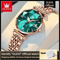 OLEVS 5536 Reloj de cuarzo con diamantes de marca de lujo para Mujer, Reloj elegante de moda de oro rosa resistente al agua, conjunto de pulsera para Mujer