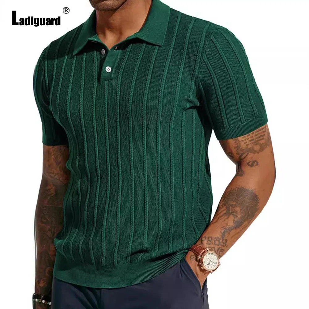 Men's Knitting Polo Shirts Solid Green Black Comfy Basic Shirt Men Short Sleeve Beach Top Pullovers Lepal Collar Knitwear New