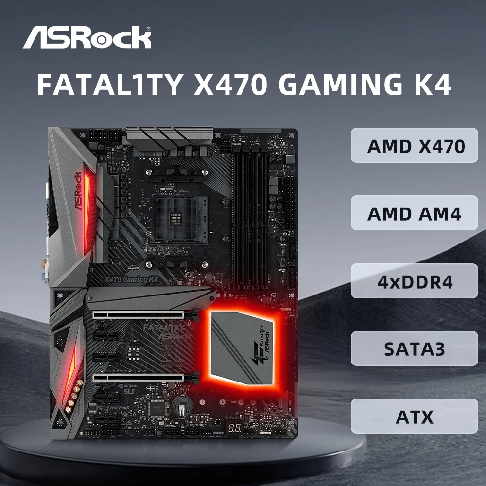 

ASROCK X470 GAMING K4 Motherboard AMD AM4 Support 5800X3D 5700x3D 5700X 5600G 4600G CPU AMD X470 4xDDR4 HDMI ATX Mainboard