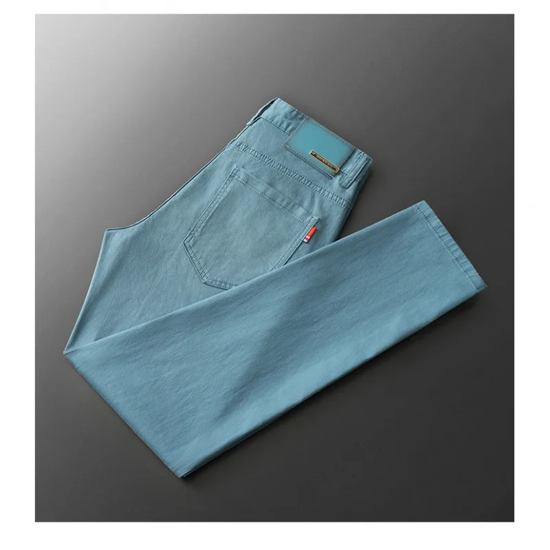 2025 New Spring/Summer Jeans for Men, Elastic, Slim Fit, Small Straight, High end Solid Color, Versatile, Light Luxury Pants