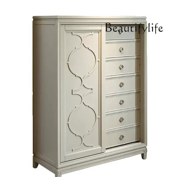 American-Style Solid Wood Seven-Drawer Cabinet Home Living Room Storage Chest of Drawers   furniture