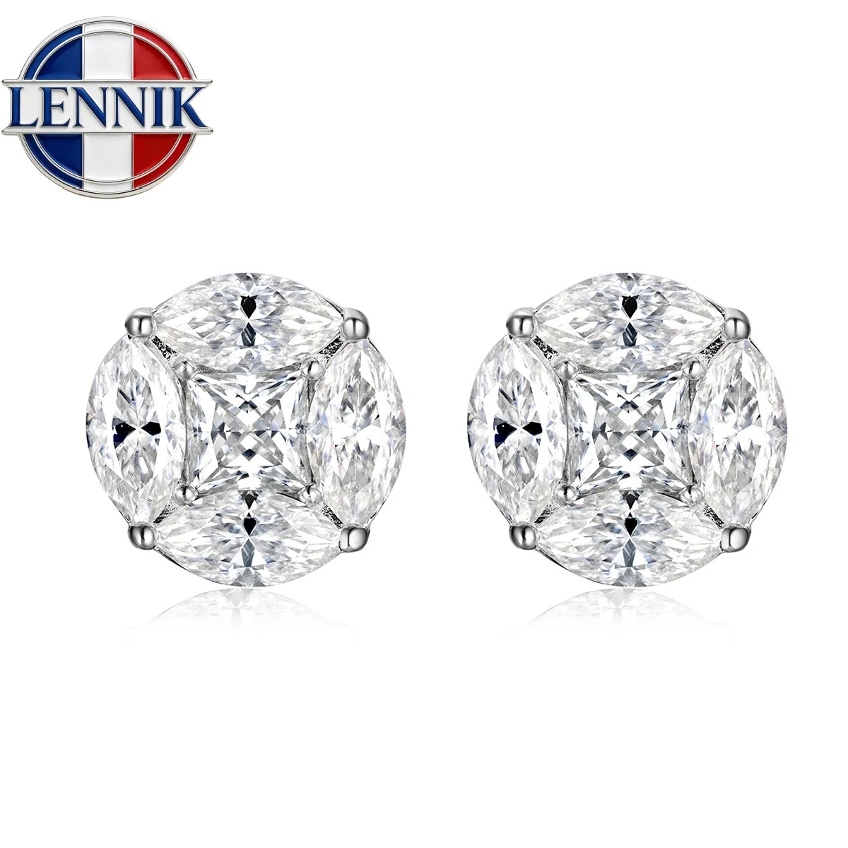 10mm Cluster Star Moissanite Stud Earrings 925 Sterling Silver Princess Marquise Cut Diamond Earring for Women with Certificates